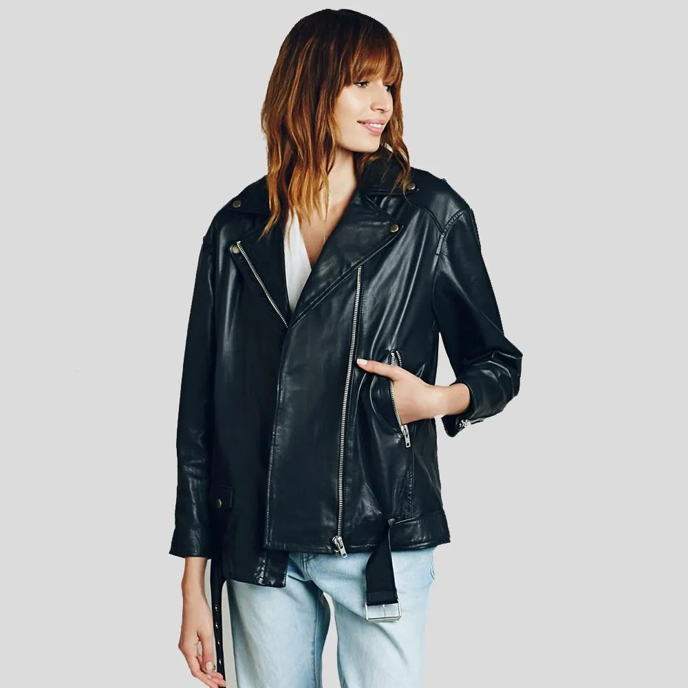 Lucia Black Biker Leather Jacket