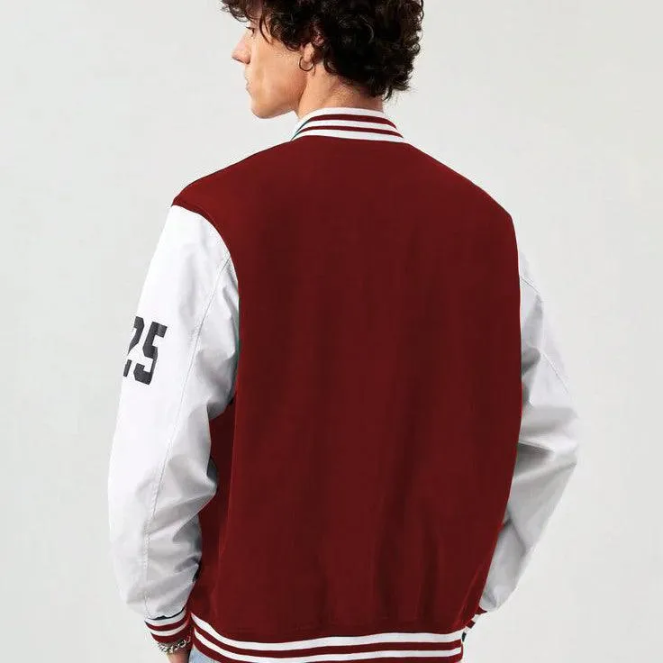 Maroon Boston Print Baseball jacket