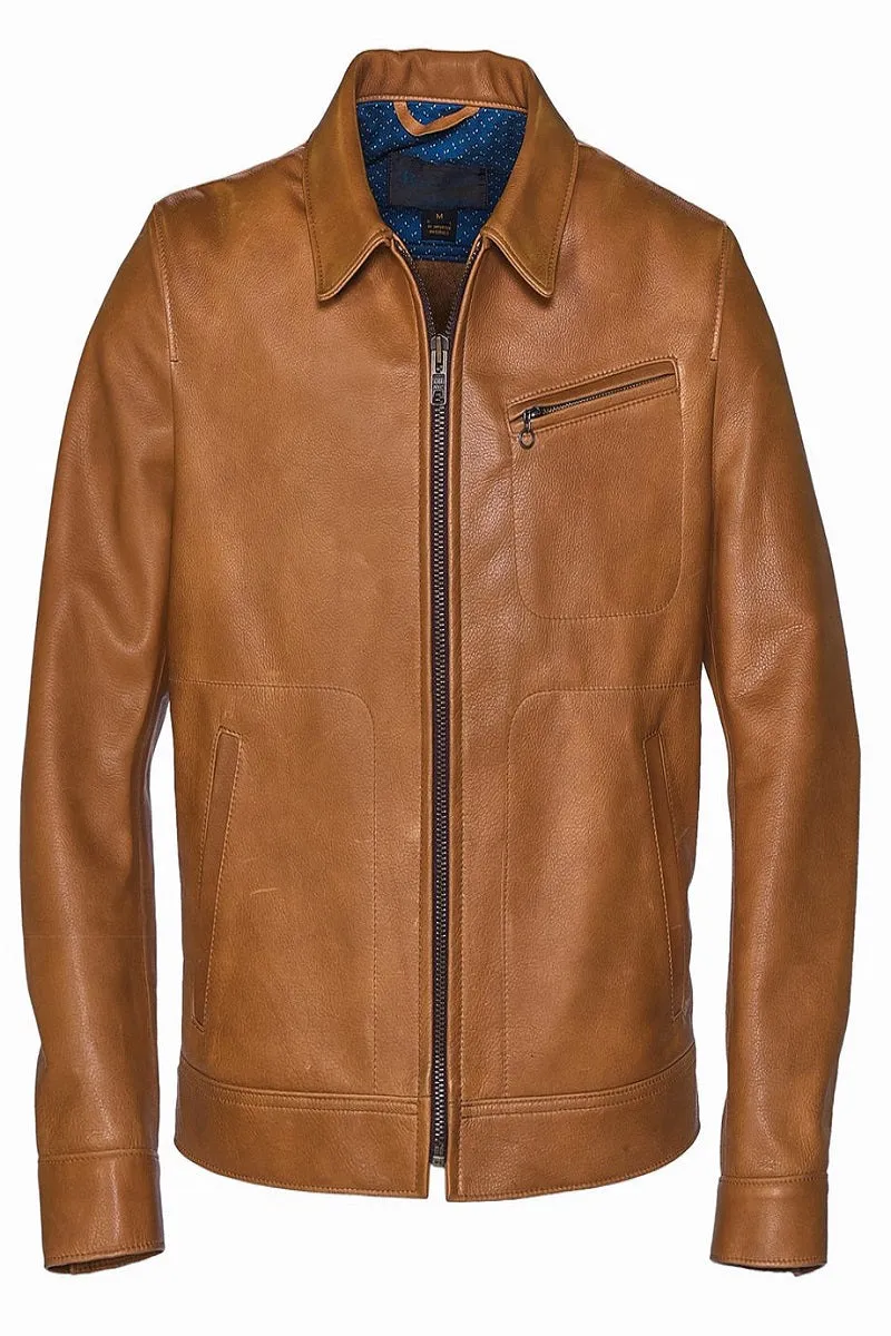 Men Light Brown Leather Jacket