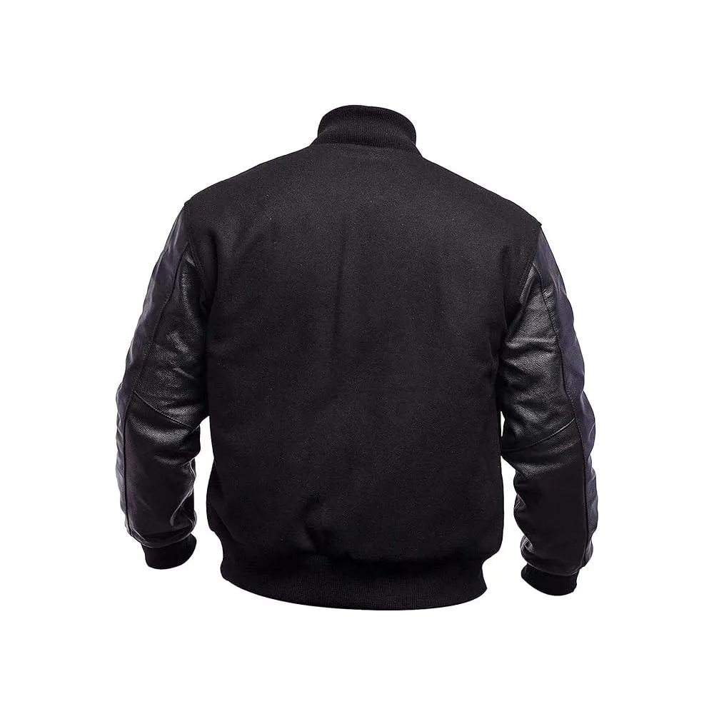 Men's Baseball Leather Sleeve Black Varsity Jacket