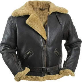 Men's Black B3 RAF Aviator Bomber Pilot Flight Shearling Sheepskin Jacket