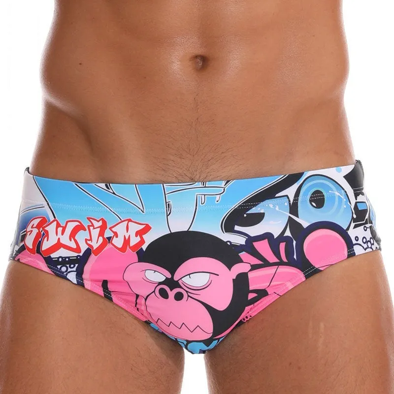 Men's Cartoon Swim Briefs (Three Pieces) (Quick Drying, Super Elastic)