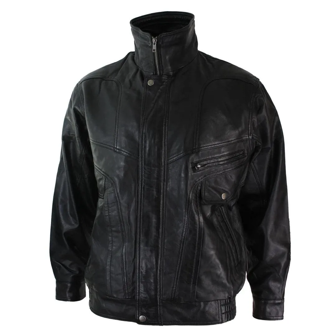 Mens Classic Bomber Black Nubuck Washed Brown Real Leather Jacket