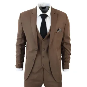 Men's Classic Brown Suit 3 Piece Tailored Fit Vintage Office Wedding Prom