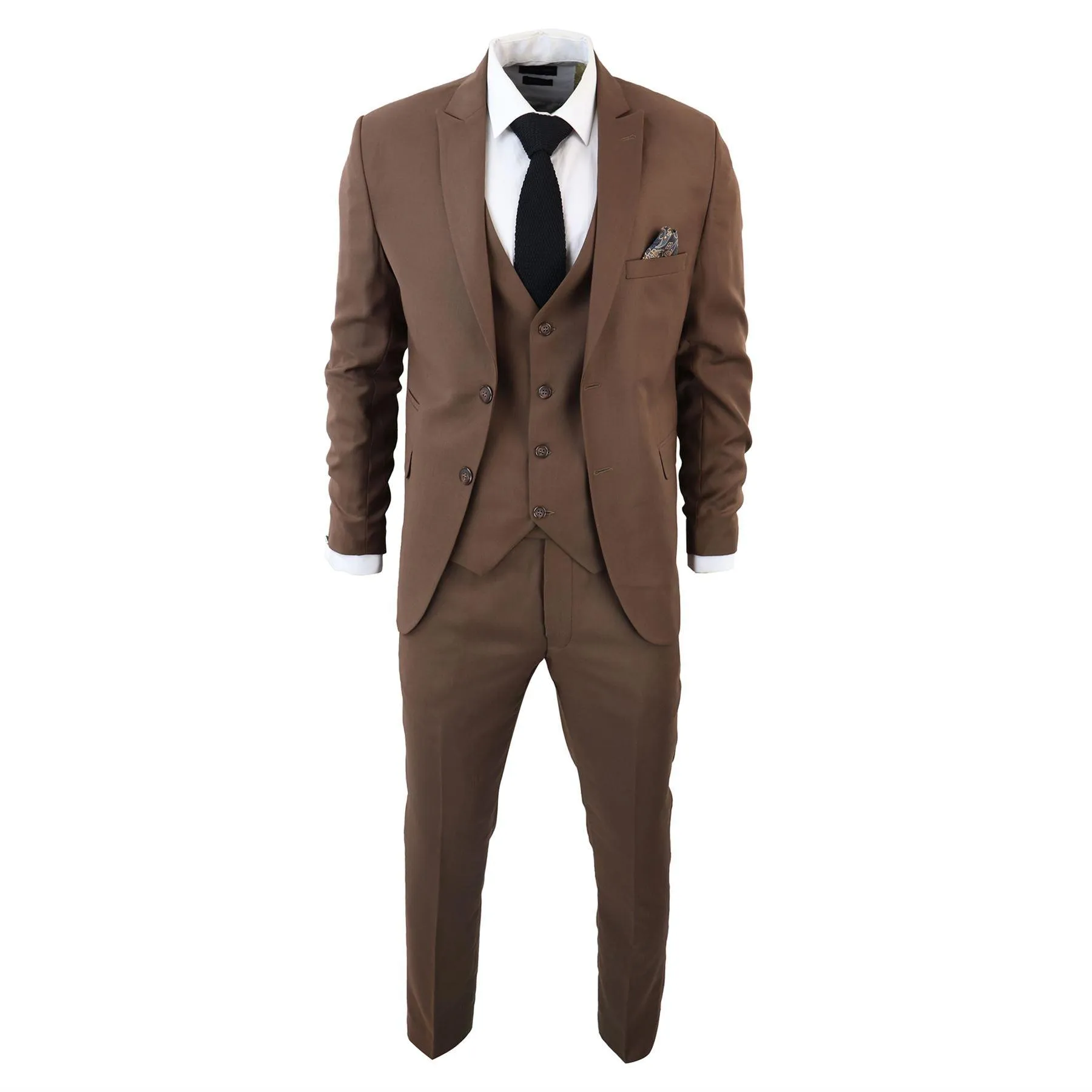 Men's Classic Brown Suit 3 Piece Tailored Fit Vintage Office Wedding Prom