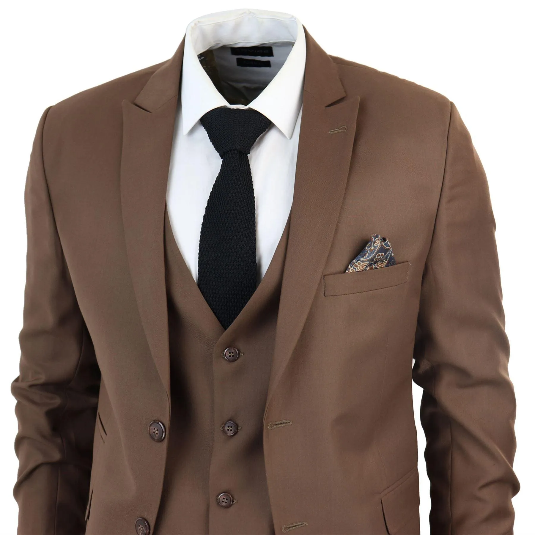 Men's Classic Brown Suit 3 Piece Tailored Fit Vintage Office Wedding Prom