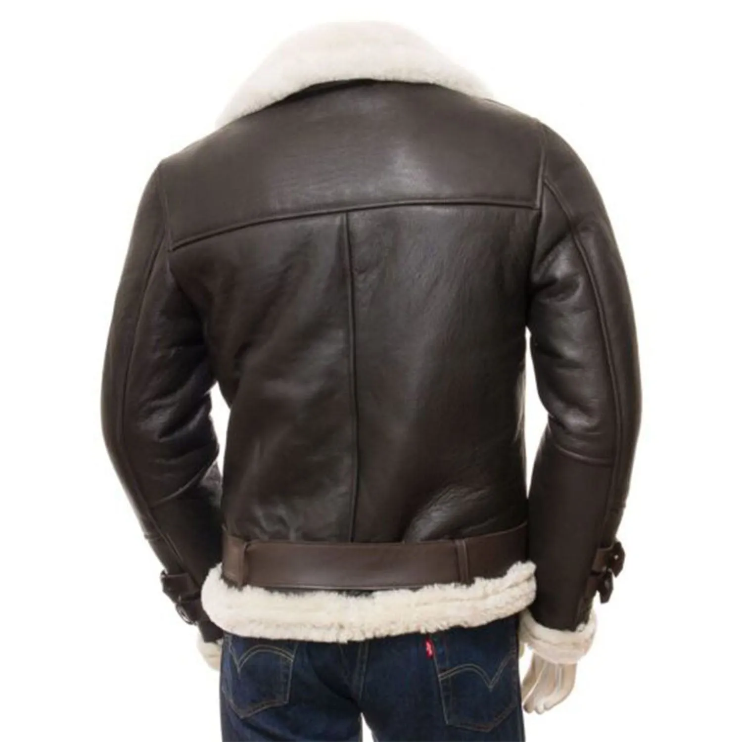 Men's Cross Zip Aviator Faux Shearling Leather Jacket