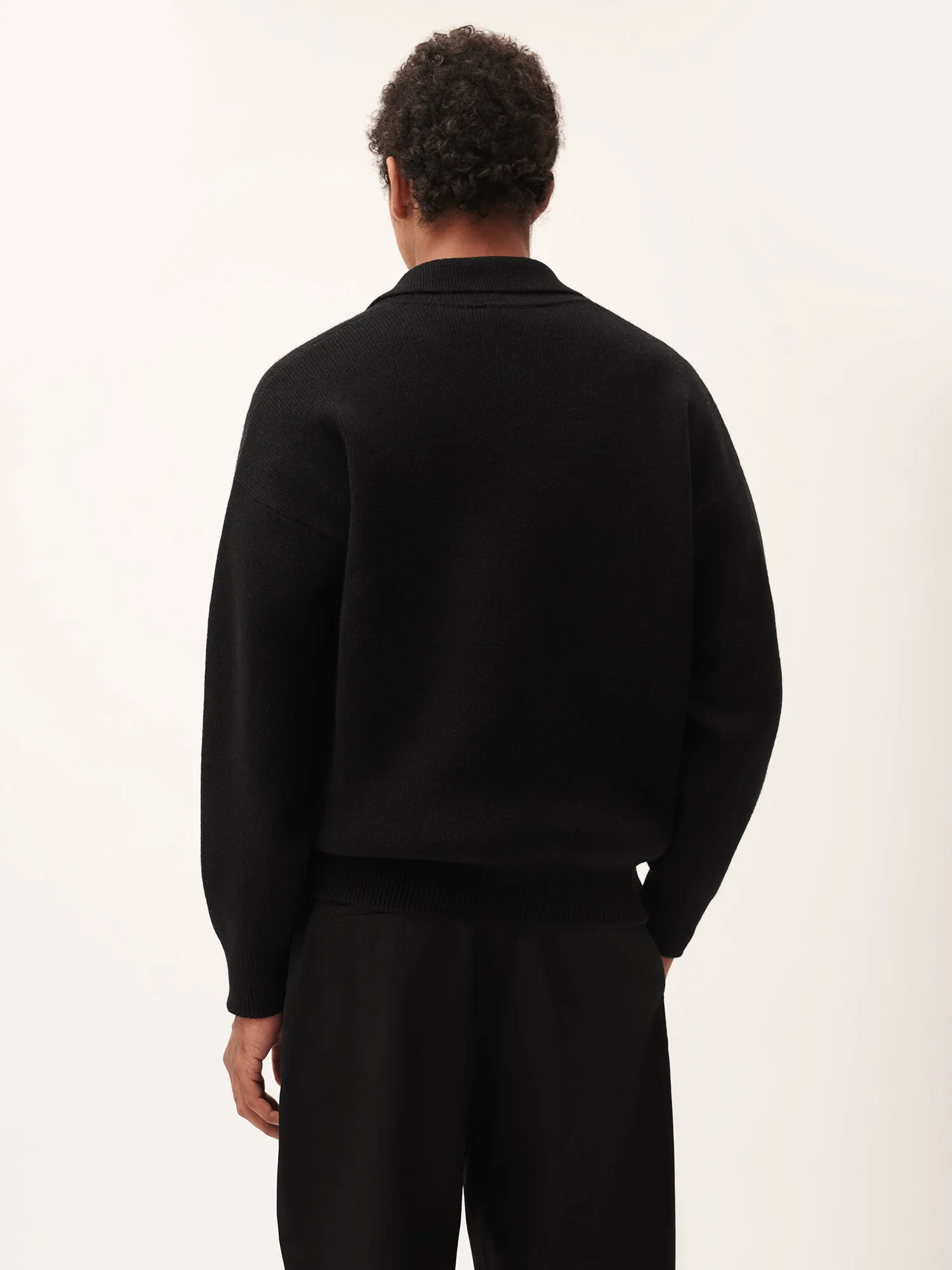 Mens DNA Recycled Cashmere Polo Sweater—black