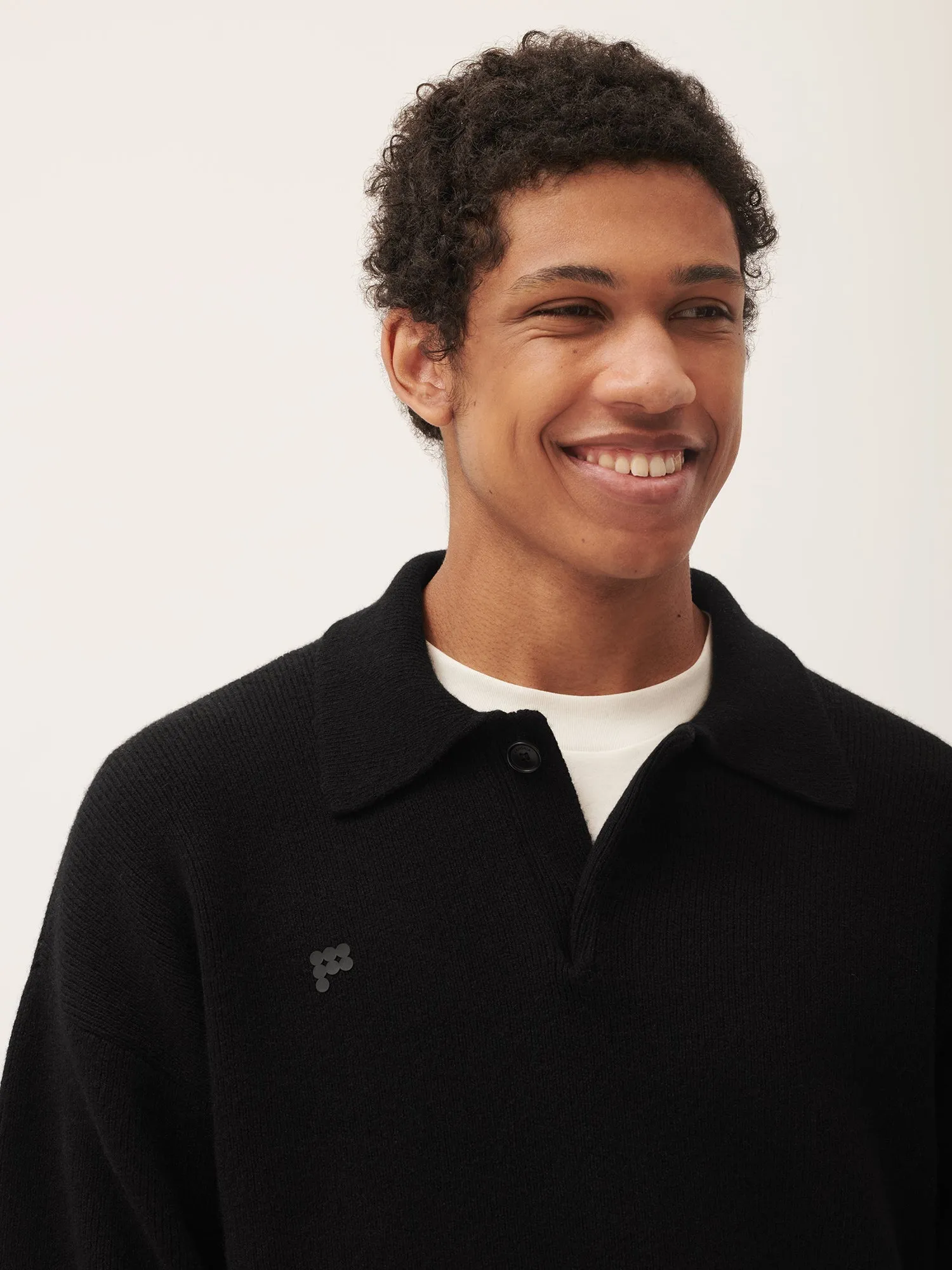 Mens DNA Recycled Cashmere Polo Sweater—black