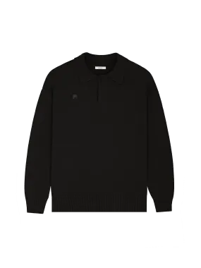 Mens DNA Recycled Cashmere Polo Sweater—black