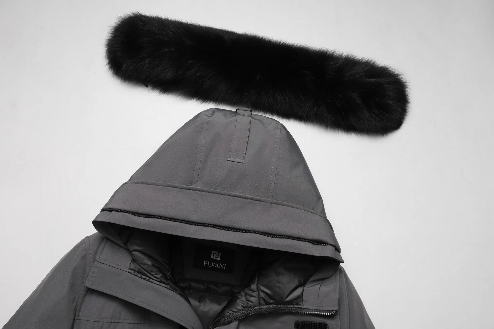 Men's Majestic Down Parka Jacket in Grey (Black Fox Hood Trim)