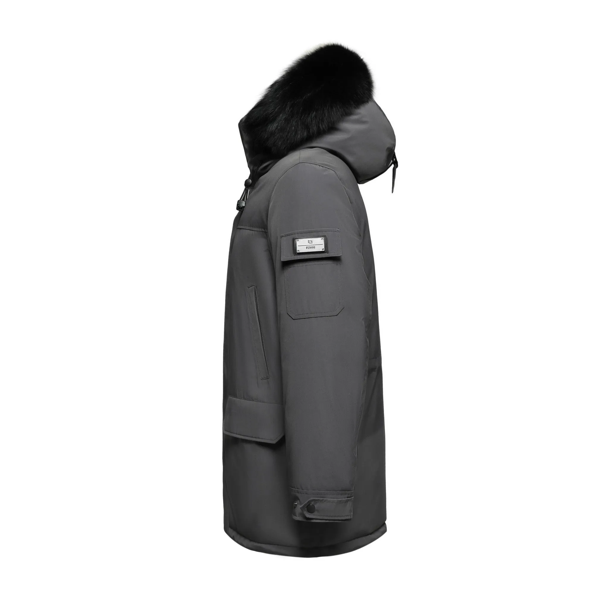 Men's Majestic Down Parka Jacket in Grey (Black Fox Hood Trim)