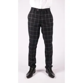 Mens Navy Blue Tan Prince Of Wales Check Trousers Regular Length Tailored Fit