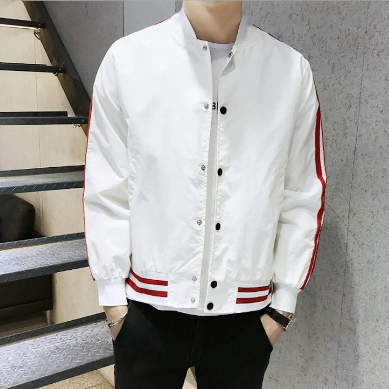 Mens Striped Baseball Jacket