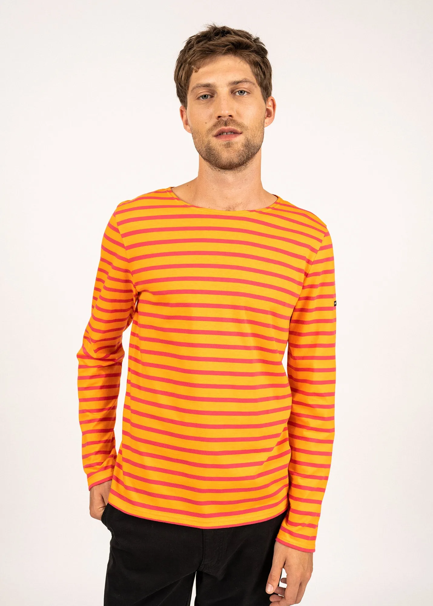 Minquiers unisex striped sailor shirt - regular fit, in light cotton (TANGERINE/DRAGON)