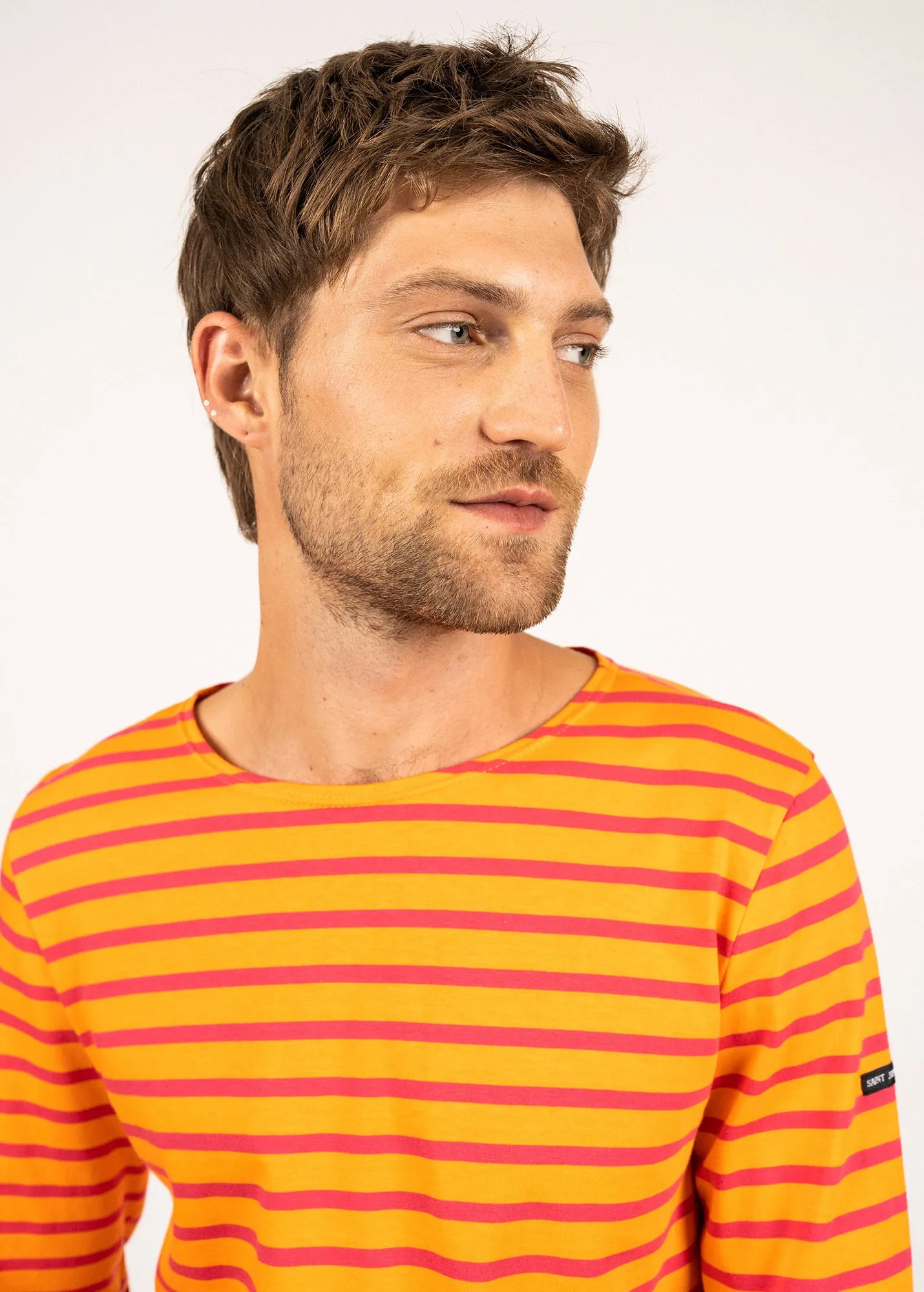 Minquiers unisex striped sailor shirt - regular fit, in light cotton (TANGERINE/DRAGON)