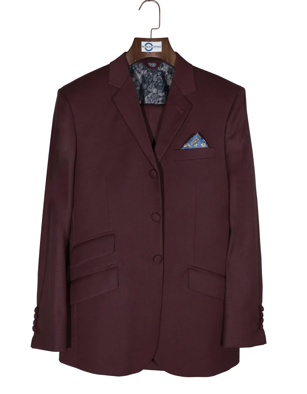 Mod Suit - Burgundy Birdseye Suit For Men