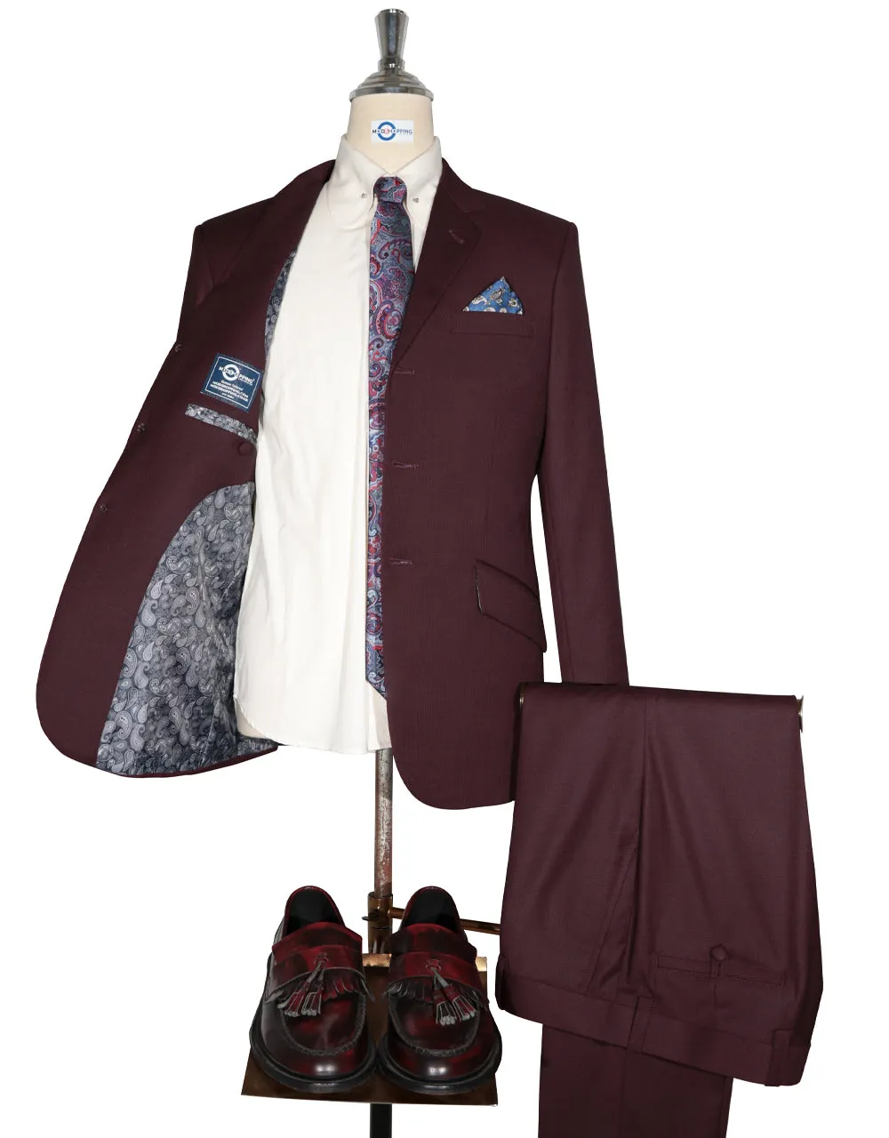 Mod Suit - Burgundy Birdseye Suit For Men