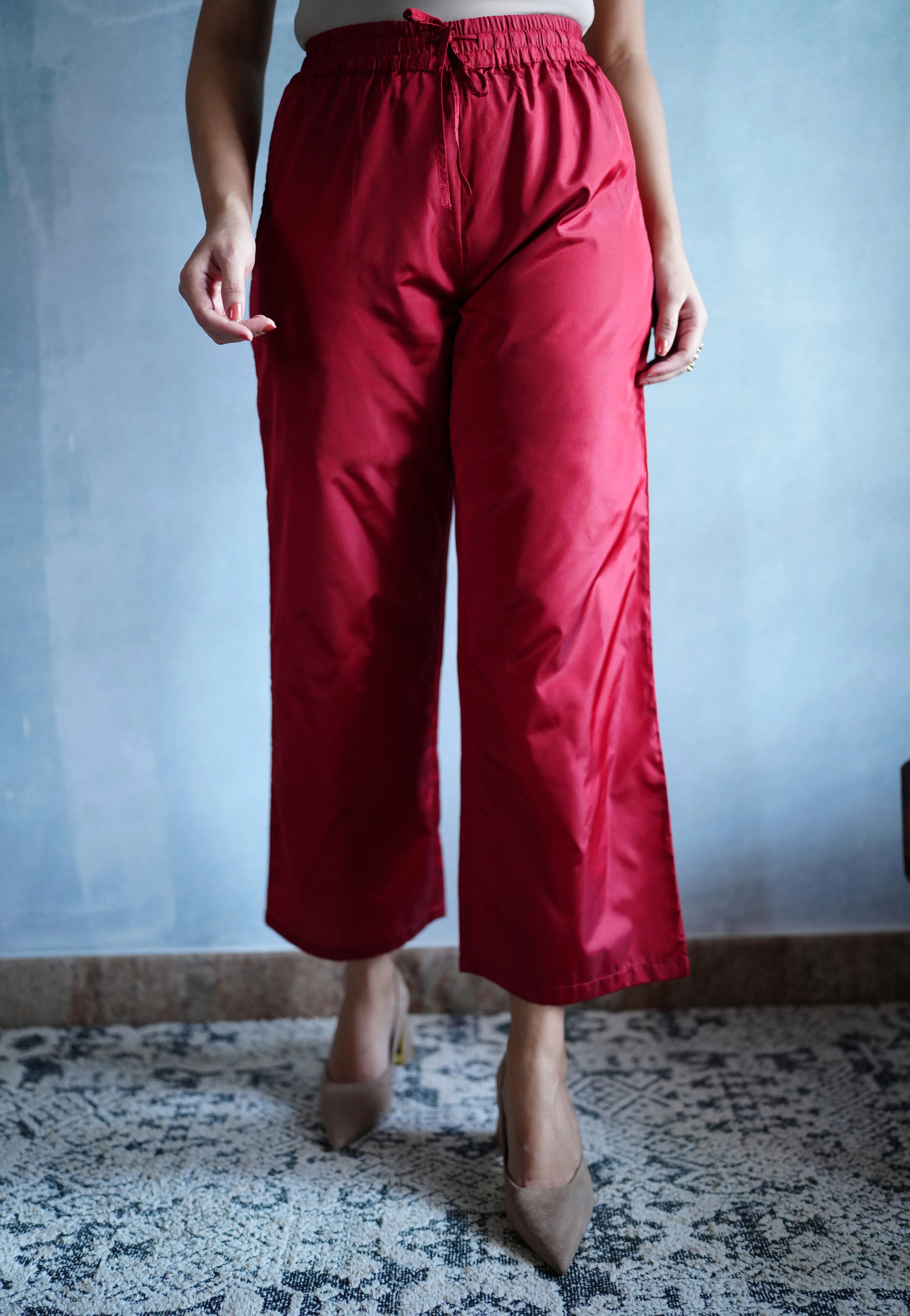 Nyla x Tyohaar | Crimson Red Art Silk Pants