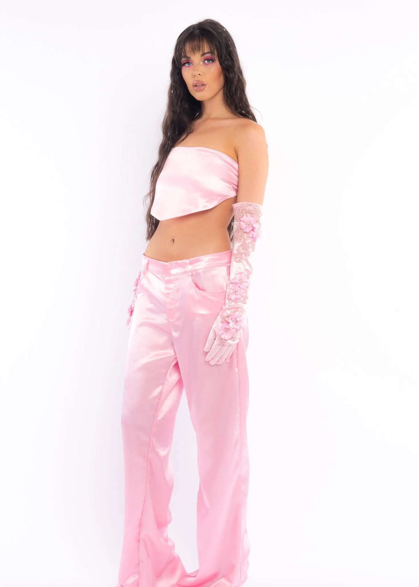 Pink Low Rise Silk Pants