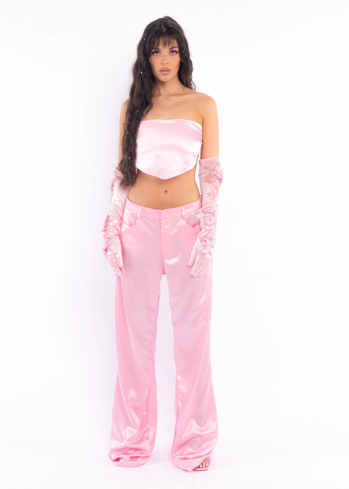 Pink Low Rise Silk Pants