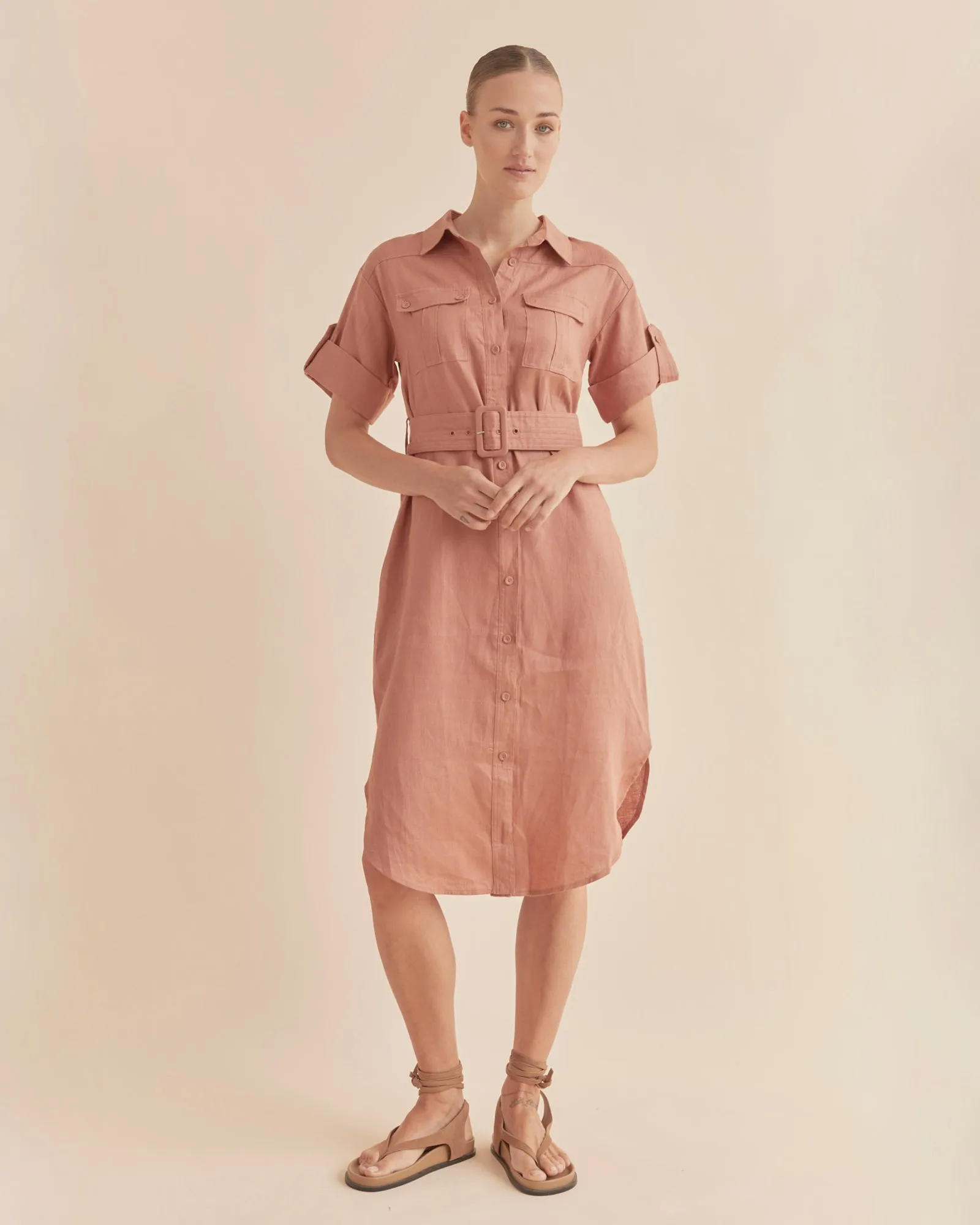 Provence Linen Shirt Dress - Dusty Rose