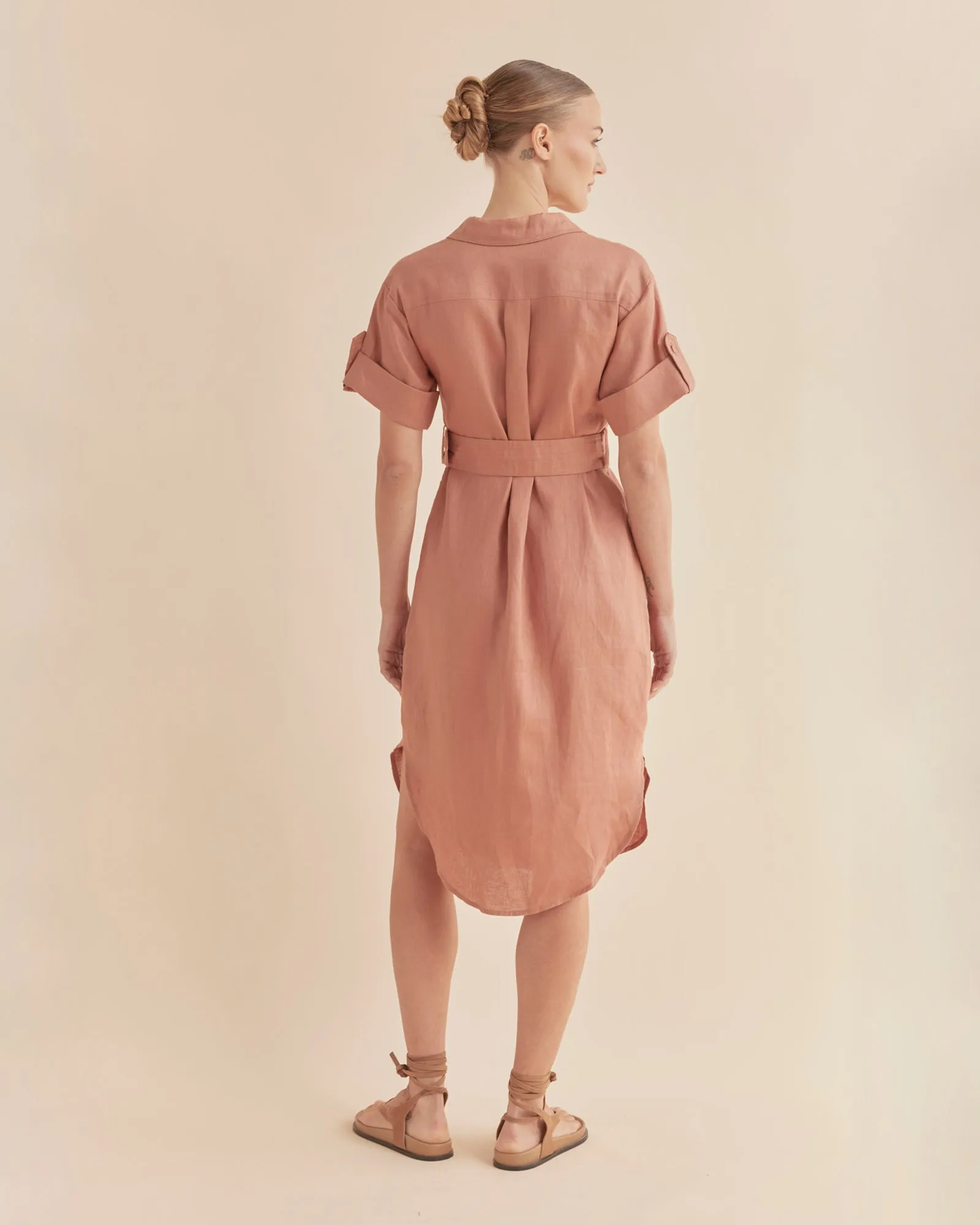 Provence Linen Shirt Dress - Dusty Rose