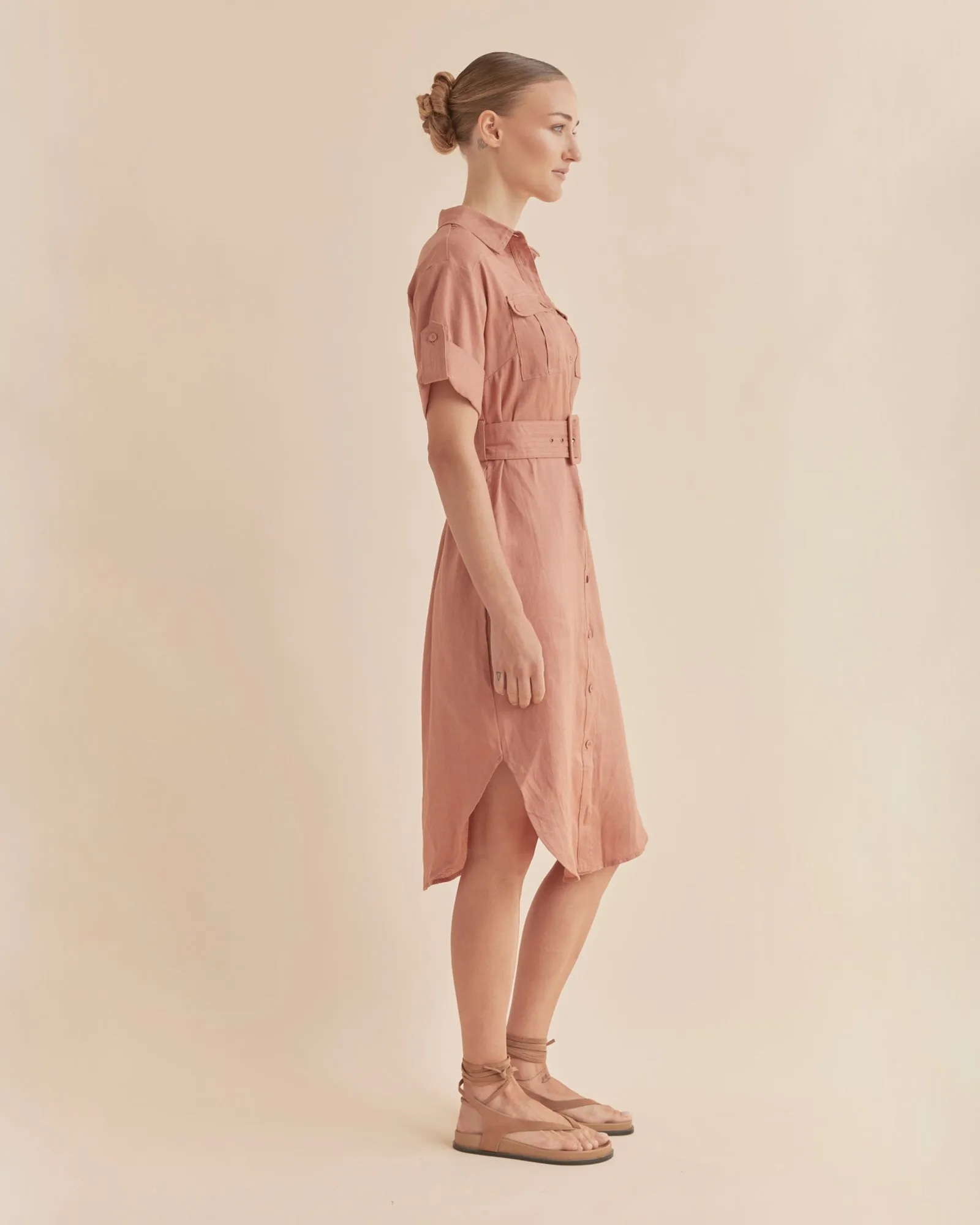 Provence Linen Shirt Dress - Dusty Rose