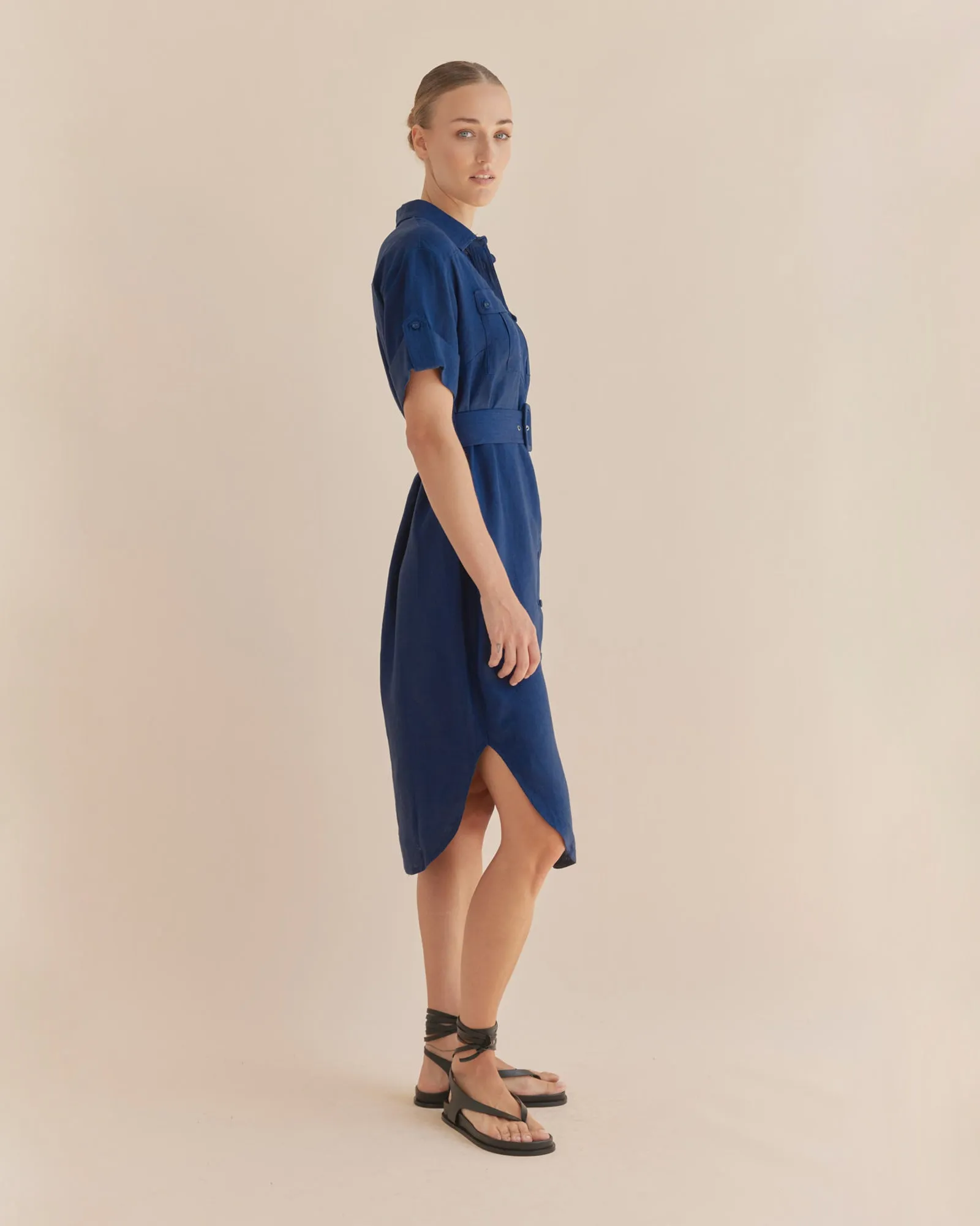 Provence Linen Shirt Dress - Navy