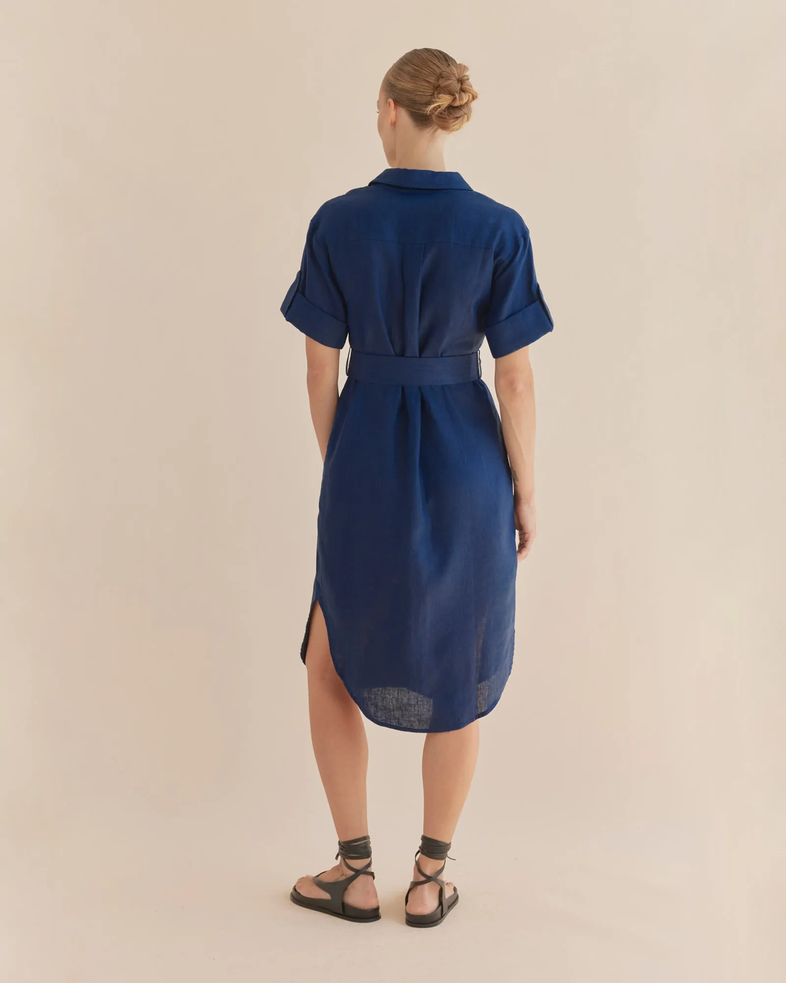 Provence Linen Shirt Dress - Navy