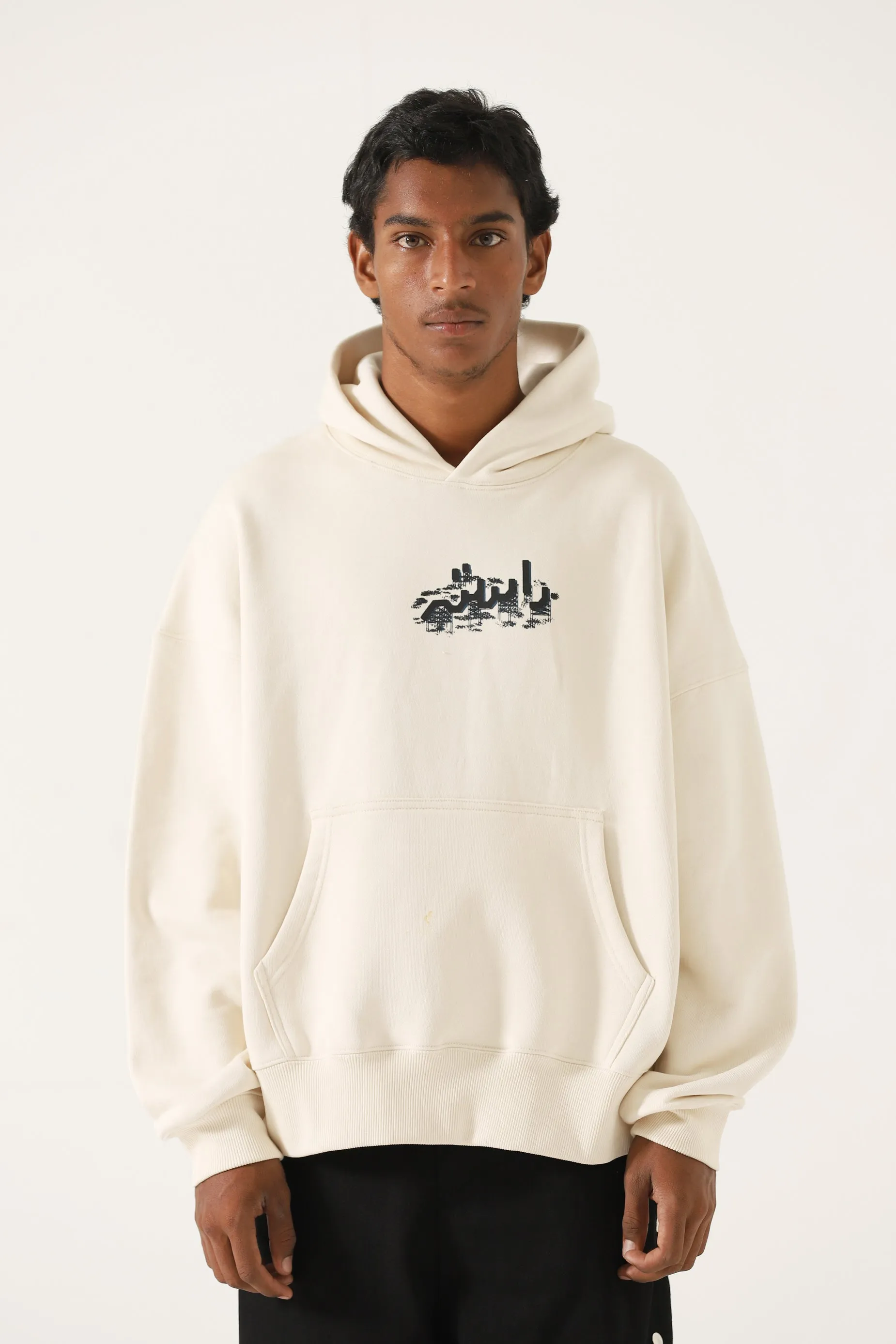 "CHINATOWN" PRINTED BEIGE HOODIE