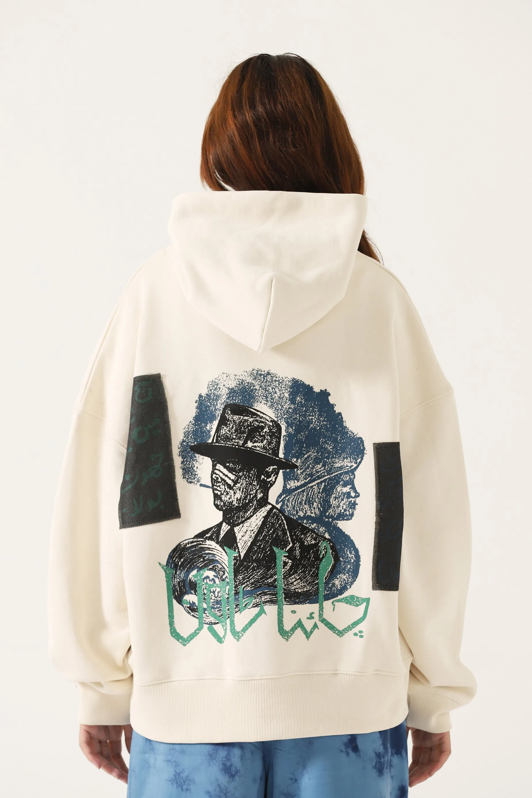 "CHINATOWN" PRINTED BEIGE HOODIE