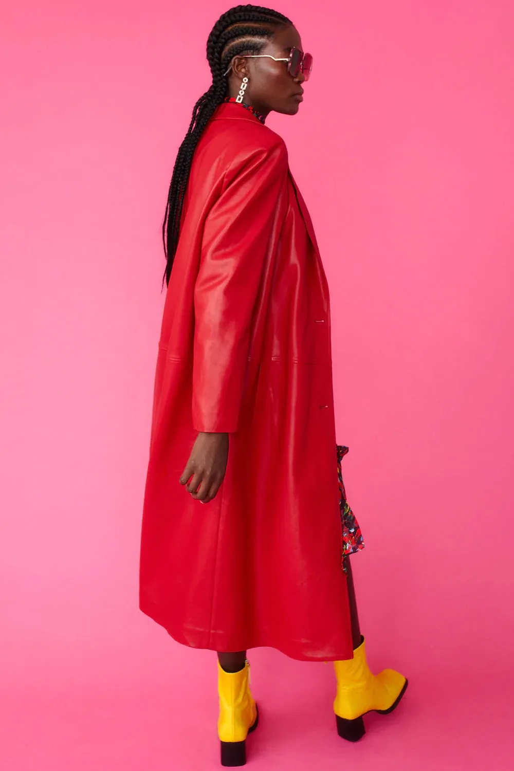 Red Eco Leather Trench Coat