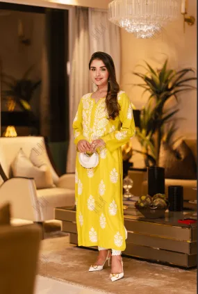 Shivani in chikankari Kurta in Lemon Green