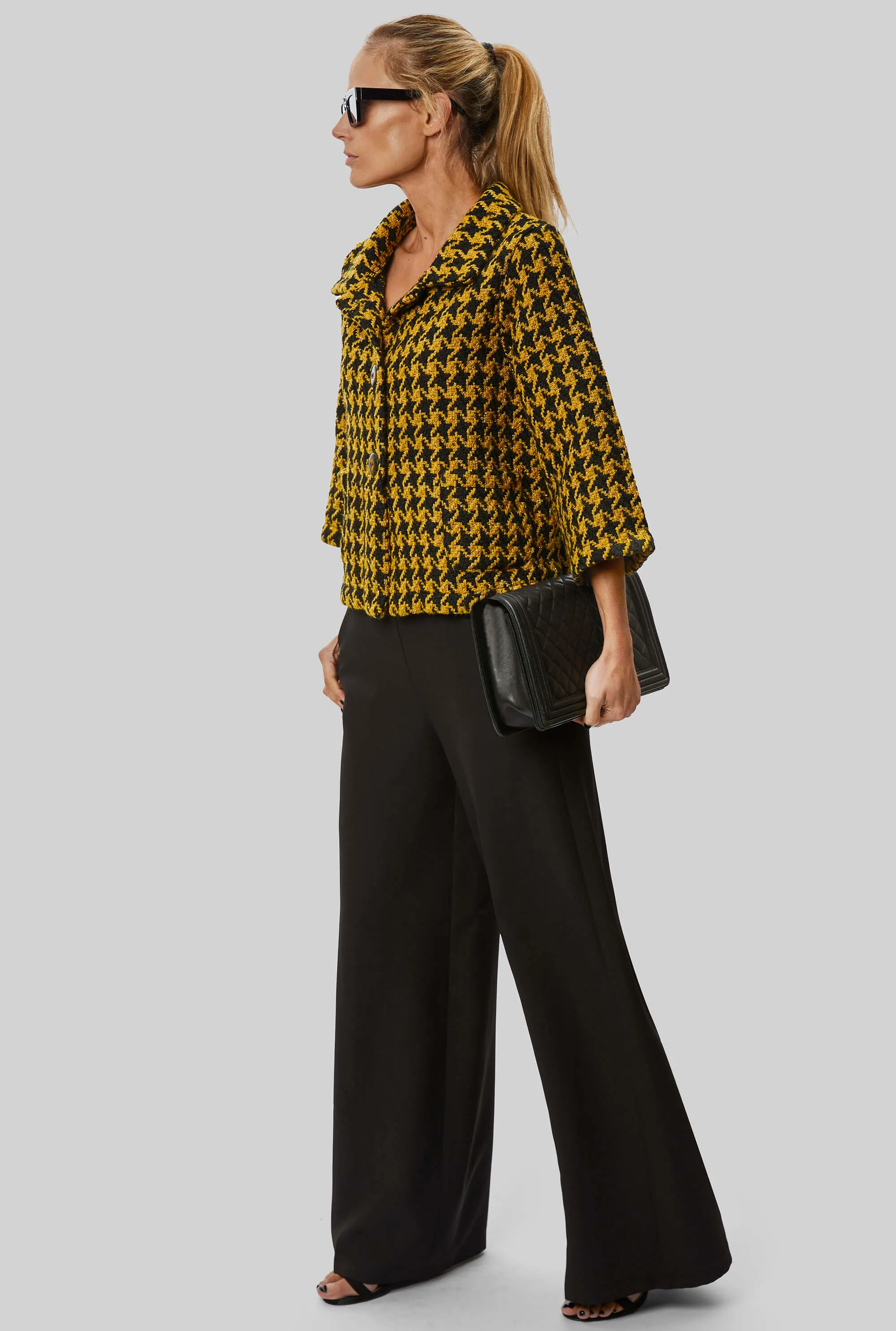 Short Houndstooth Jacket in Yellow-Black