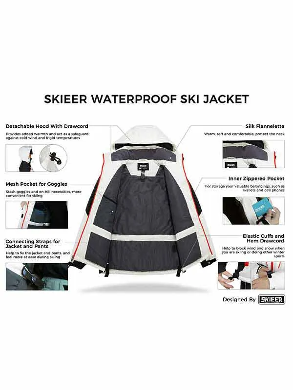 Skieer Men's Ski Jacket Waterproof Winter Snow Coat Windproof Snowboarding Jackets Warm Raincoat