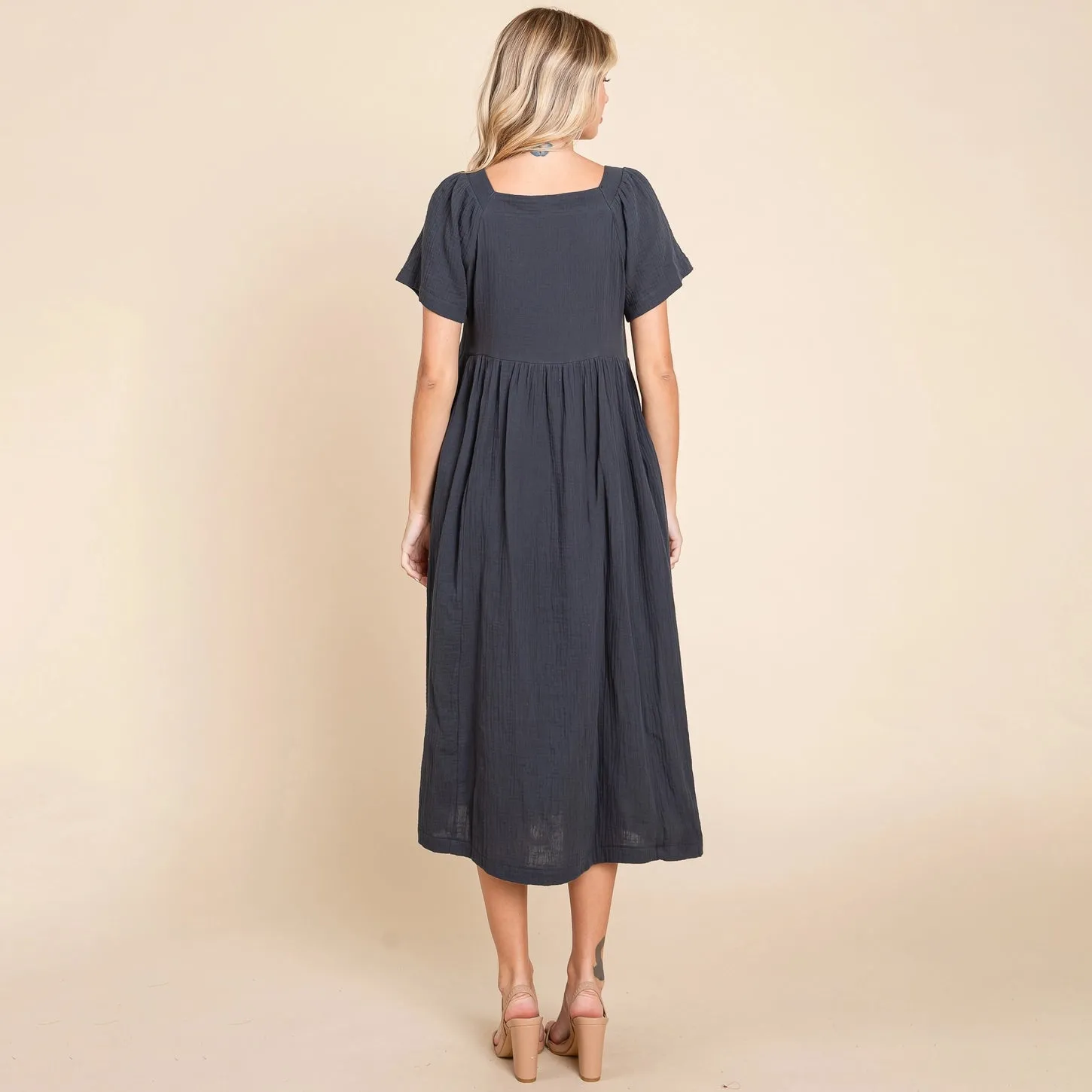 Square Neck Cotton Midi Dress In Orion Blue