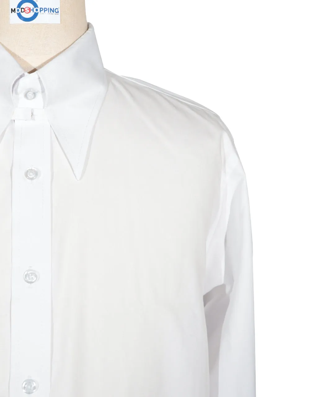 Tab Collar Shirt | White Herringbone Tab Collar Shirt