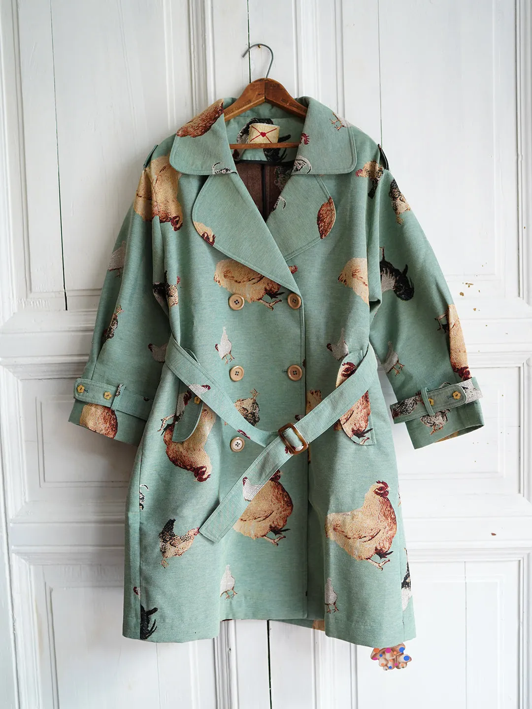 Unlogical Poem Cottage Style Hen Yarn-dyed Fabric Trench Coat