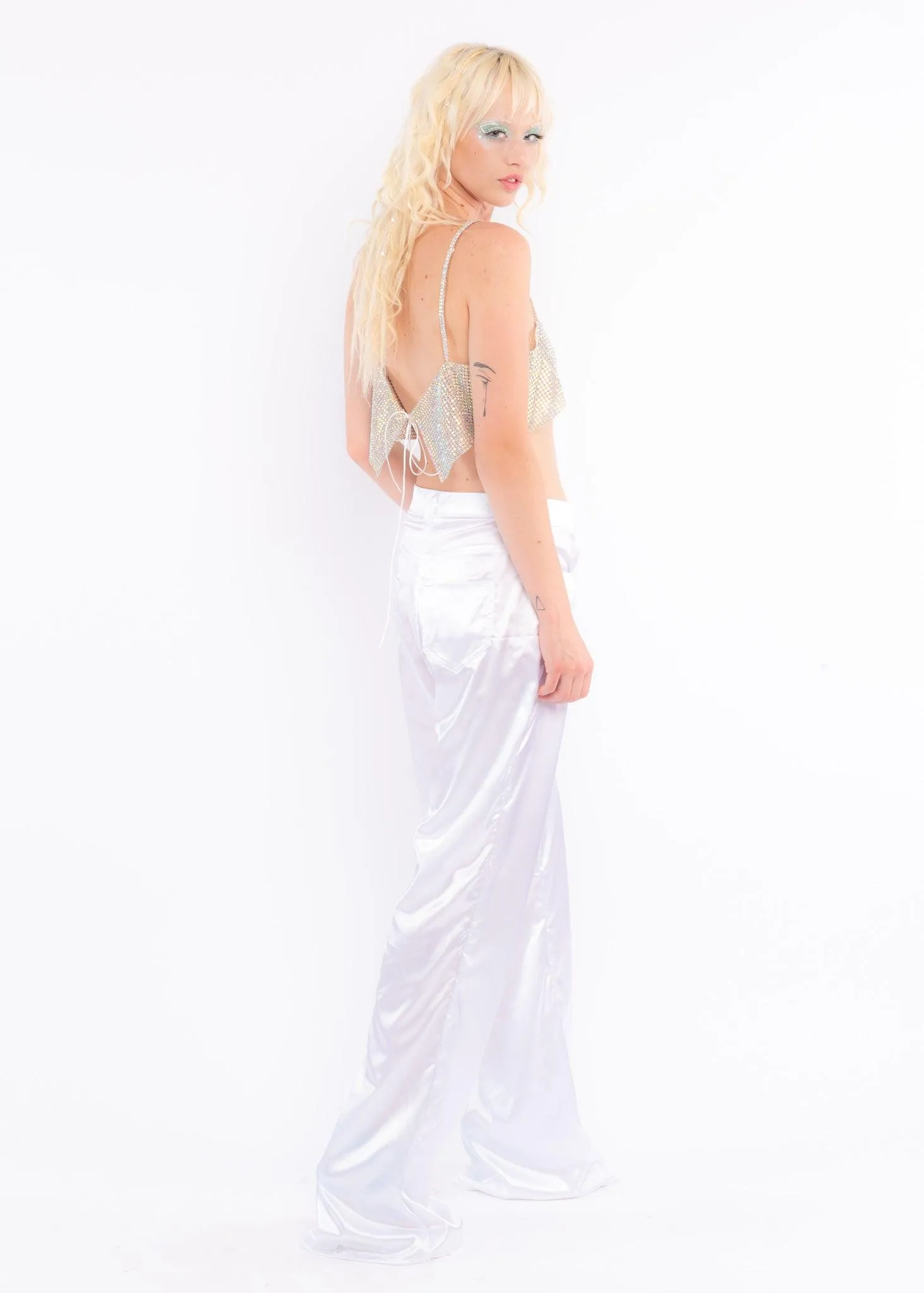 White Low Rise Silk Pants