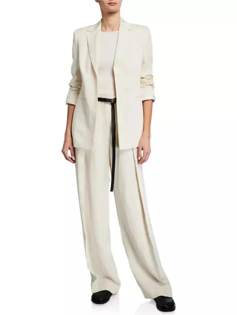 Women’s Belted High-Rise Silk and Linen-Blend Pants