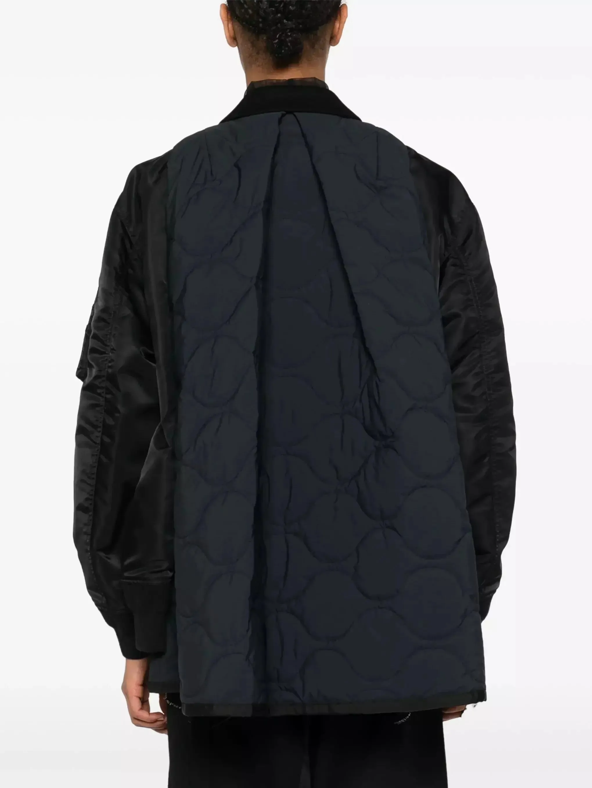 Women’s Black Double-Breasted Melton Twill Quilted Jacket