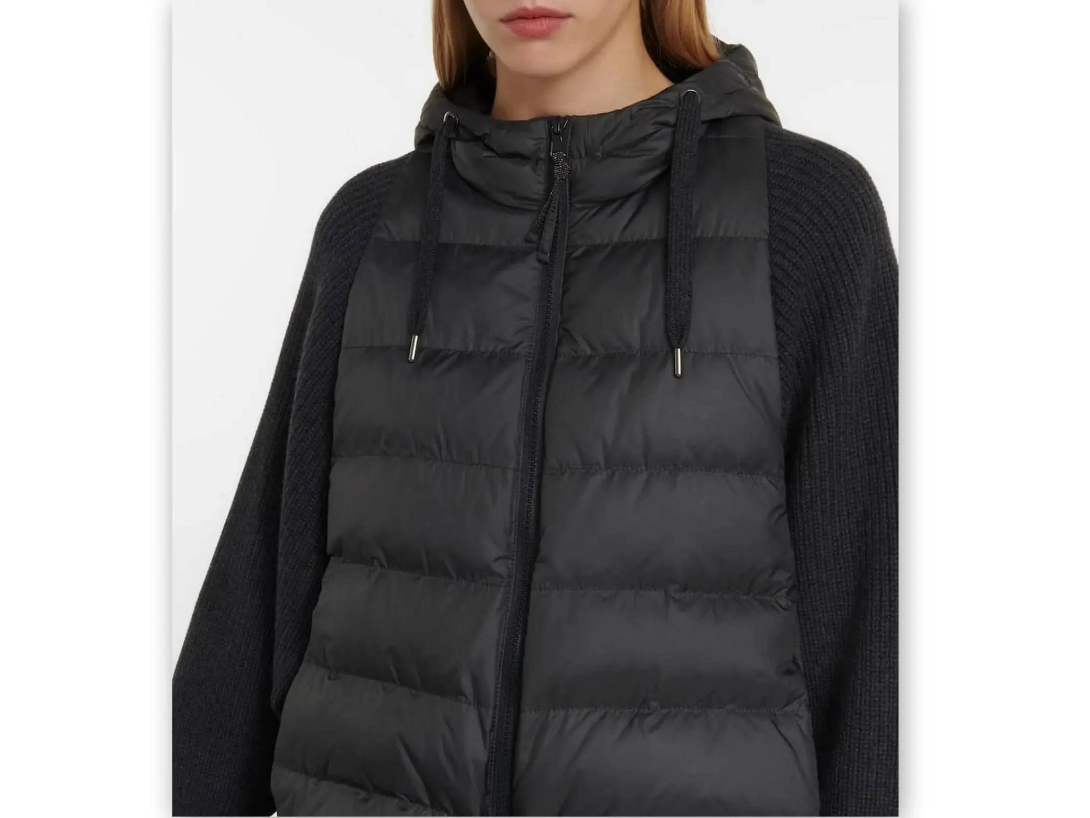 Women’s Black Ribbed-Knit Padded Vest-Jacket with Hood