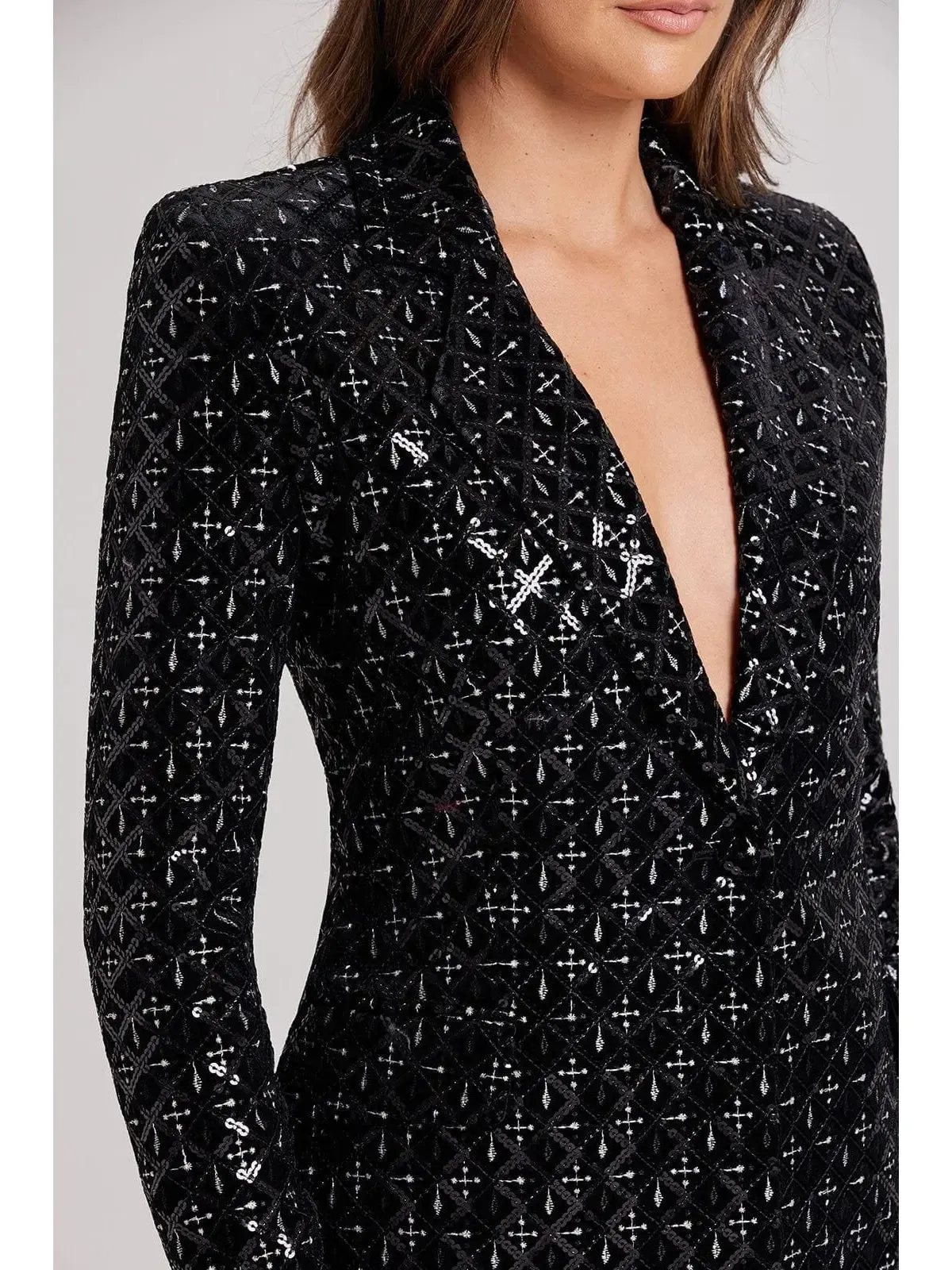 Women’s Black Sequin-Embellished Single-Breasted Fitted Jacket and Flared Pant Suit