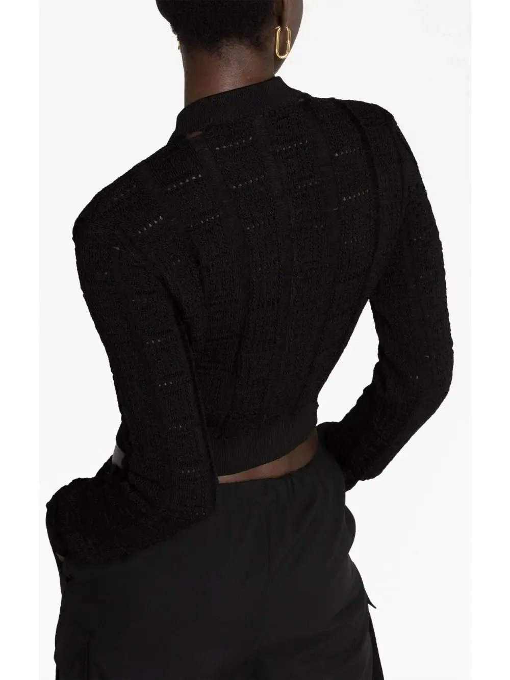 Women’s Button-Embellished Black Cropped Sweater