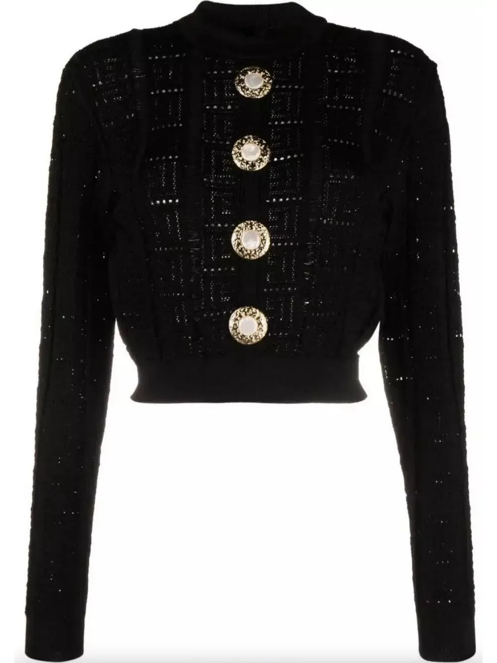 Women’s Button-Embellished Black Cropped Sweater