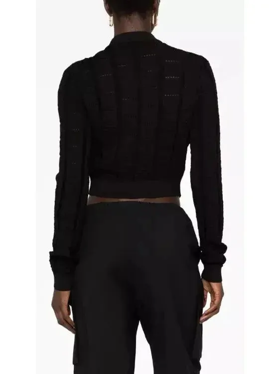 Women’s Button-Embellished Black Cropped Sweater