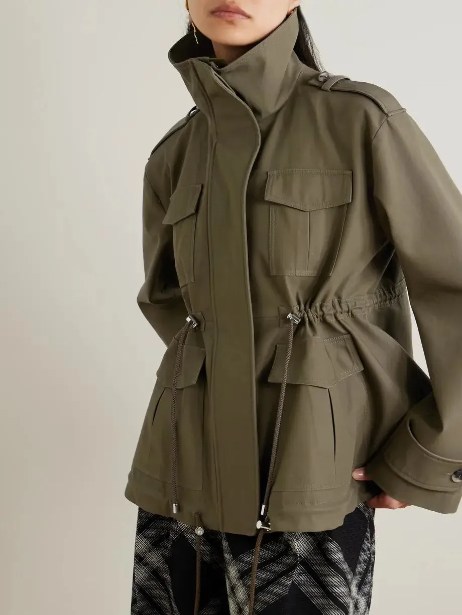 Women’s Cotton Twill Parka Jacket in Military Green