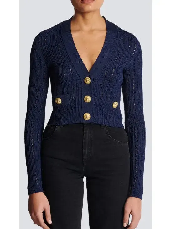 Women’s Cropped Knit Cardigan in Navy