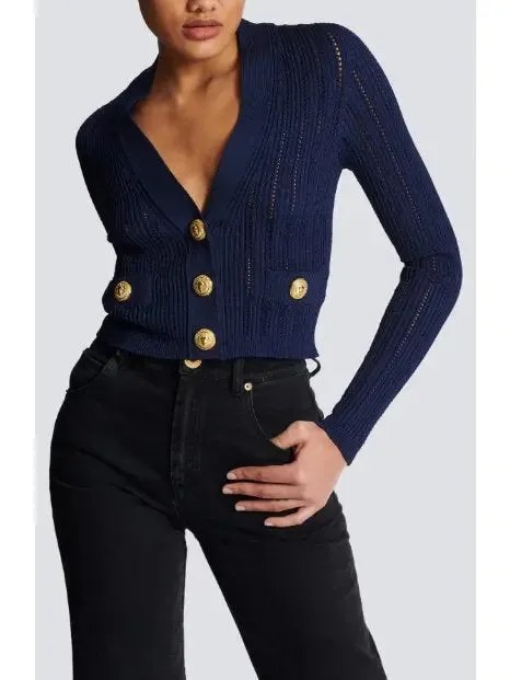 Women’s Cropped Knit Cardigan in Navy